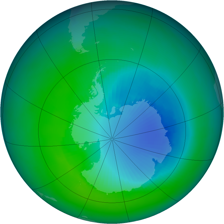 Antarctic ozone map for December 1999
